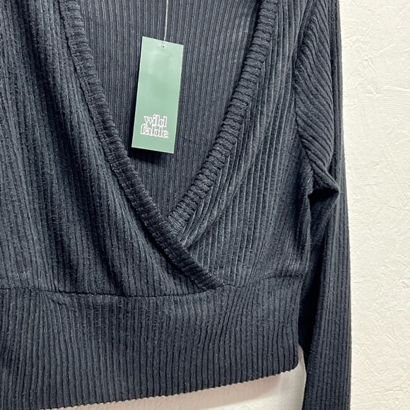 WILD Fable Cropped Rib Knit Long Sleeve V-Neck Top - Picture 5 of 7